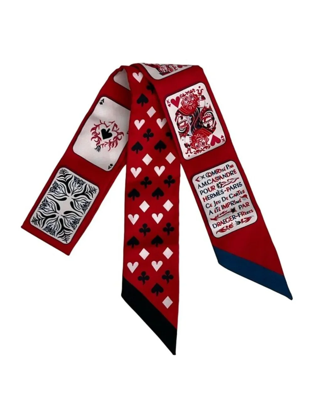 Hermes Scarf Twilly Red White Multi Jeu de Cartes Playing Cards